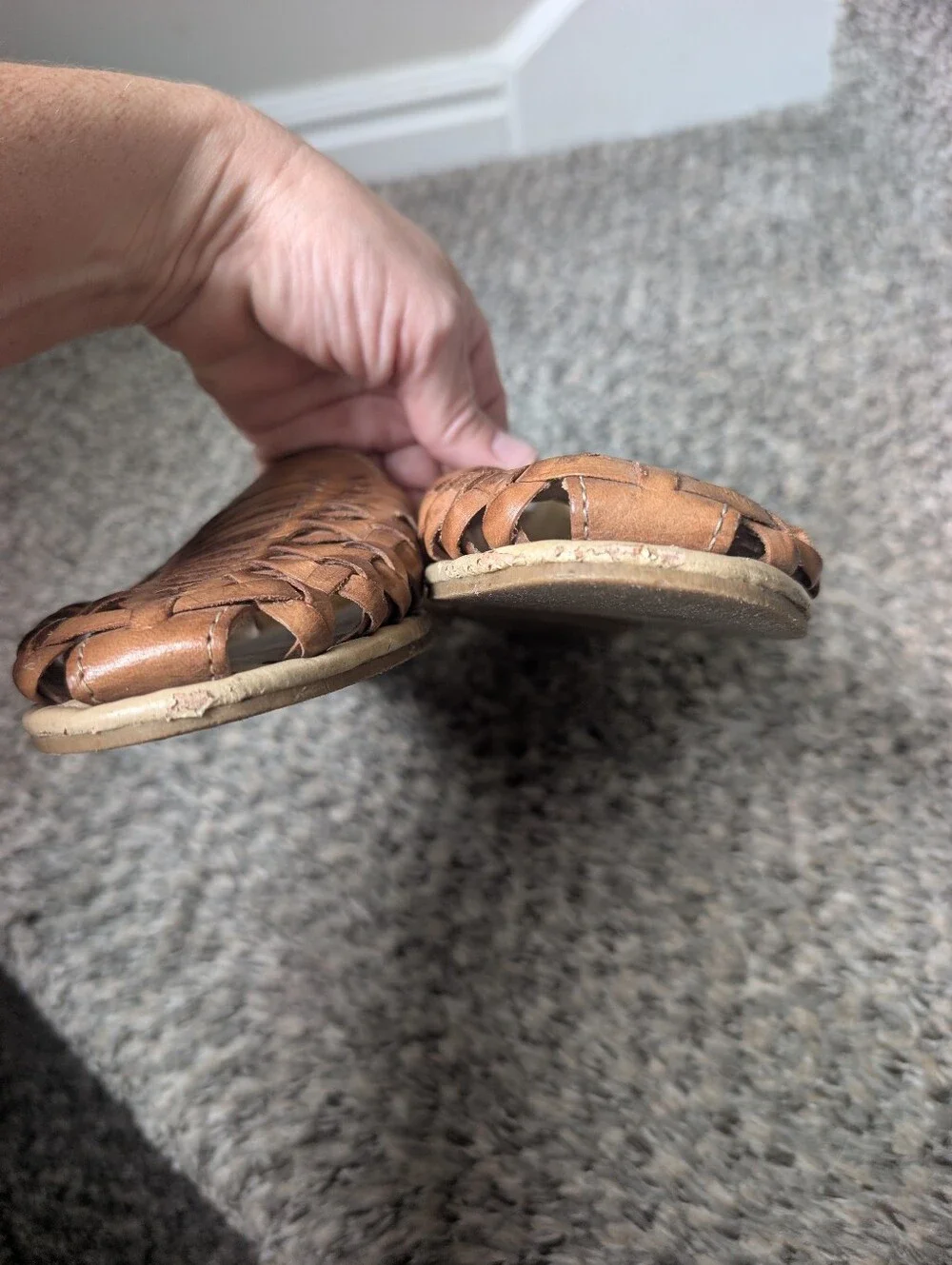 Roolee Mexican Huarache Flats Tan Leather Authentic Made in Mexico Size 7